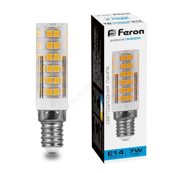 Лампа светодиодная LED 7вт Е14 дневной прозрачный цилиндр (25986)