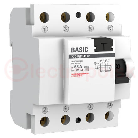 Устройство защитного отключения УЗО ВД-40 4P 63А/100мА (электронное) EKF Basic