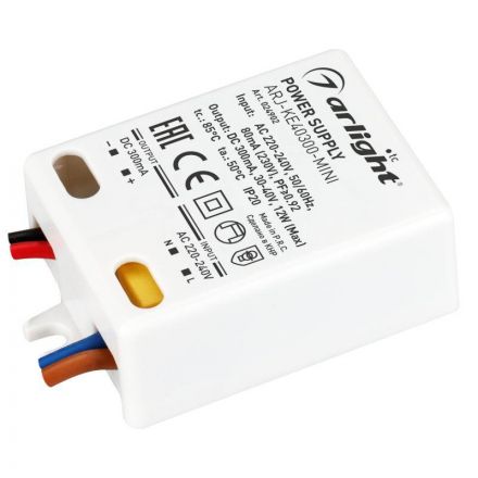 Блок питания ARJ-KE40300-MINI (12W, 300mA, PFC) (ARL, IP20 Пластик, 5 лет)