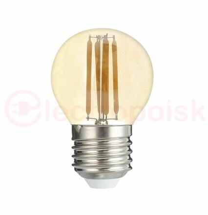 Лампа сетодиодная декоративная LED 6w E27 4000K шар золотой филамент 230/50 Jazzway