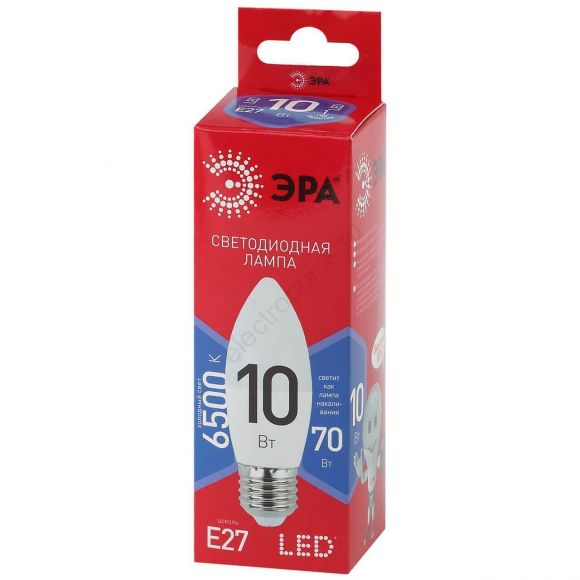 Лампа светодиодная LED B35-10W-865-E14 R  (диод, свеча, 10Вт, хол, E14) (10/100/3500) ЭРА