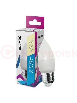 Лампа светодиодная LED 7.5Вт CN 220В Е27 D37х99 3000 теплый 590лм Космос Лампа светодиодная LED 7.5Вт CN 220В Е27 D37х99 3000 теплый 590лм Космос