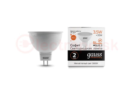 Лампа светодиодная LED 3,5 Вт 290 Лм 3000К теплая GU5.3 MR16 Elementary Gauss
