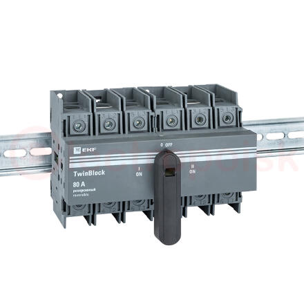 Рубильник 80A 3P реверсивный c рукояткой управления для прямой установки TwinBlock EKF Рубильник 80A 3P реверсивный c рукояткой управления для прямой установки TwinBlock EKF
