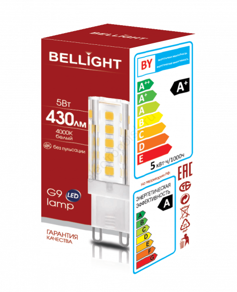 Лампа светодиодная LED 5Вт 4000K 400Лм G9 Bellight (88297901)