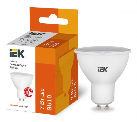 Лампа светодиодная LED 7вт 230в GU10 тепло-белый ECO (LLE-PAR16-7-230-30-GU10)