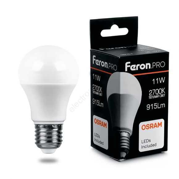 Лампа светодиодная LED 11вт Е27 теплый Feron.PRO