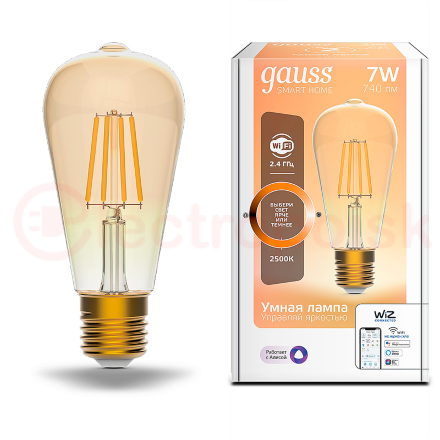 Лампа светодиодная умная LED 7 Вт 740 Лм 2500К E27 ST64 диммируемая управление по Wi-Fi Smart Home Filament Gauss