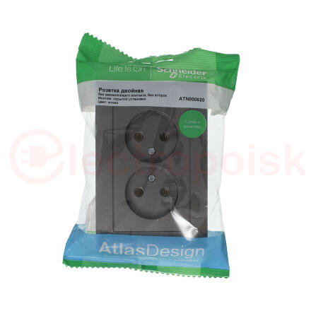 Розетка ATLASDESIGN двойная без заземления 16А в сборе мокко Розетка ATLASDESIGN двойная без заземления 16А в сборе мокко
