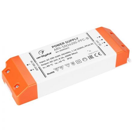 Блок питания ARV-SN24200-PFC-B (24V, 8.3A, 200W) (ARL, IP20 Пластик, 3 года)