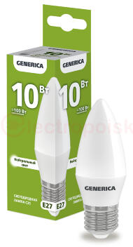 Лампа светодиодная C35 свеча 10Вт 230В 4000К E27 GENERICA Лампа светодиодная C35 свеча 10Вт 230В 4000К E27 GENERICA