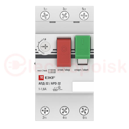Мотор-автомат 1.0-1.6А АПД32 управление кнопками винтовые зажимы Мотор-автомат 1.0-1.6А АПД32 управление кнопками винтовые зажимы
