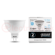 Лампа светодиодная LED 5,5 Вт 470 Лм 6500К холодная GU5.3 MR16 Elementary Gauss Лампа светодиодная LED 5,5 Вт 470 Лм 6500К холодная GU5.3 MR16 Elementary Gauss