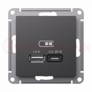 ATLASDESIGN USB РОЗЕТКА A + тип-C 45Вт высокоскор.заряд. QC, PD, механизм, БАЗАЛЬТ ATLASDESIGN USB РОЗЕТКА A + тип-C 45Вт высокоскор.заряд. QC, PD, механизм, БАЗАЛЬТ