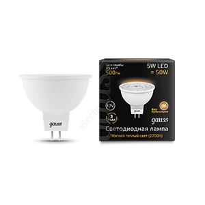 Лампа светодиодная LED 5 Вт 500 Лм 3000К 12 В теплая GU5.3 MR16 Black Gauss (201505105)