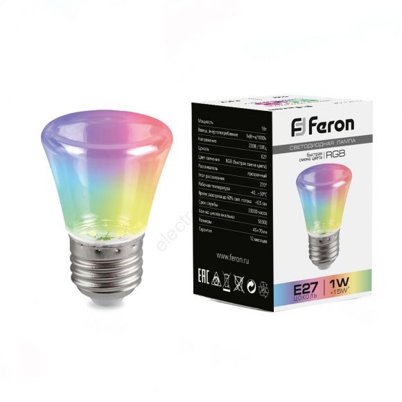 Лампа светодиодная LED 1вт Е27 прозрачный RGB быстрая смена цвета колокольчик (38131)