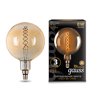 Лампа светодиодная LED 8 Вт 620 Лм 2400К теплая Е27 G200 golden flexible Filament Gauss