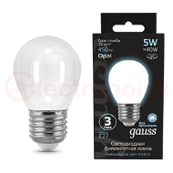 Лампа светодиодная LED 5 Вт 450 Лм 4100К белая Е27 Шар milky Filament Gauss Лампа светодиодная LED 5 Вт 450 Лм 4100К белая Е27 Шар milky Filament Gauss
