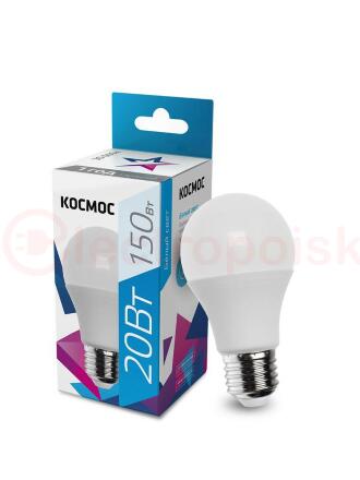 Лампа светодиодная LED 20Вт 220В Е27 D60х118 белыйA60 Космос