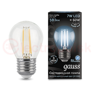 Лампа светодиодная LED 7 Вт 580 Лм 4100К белая Е27 Шар Filament Gauss Лампа светодиодная LED 7 Вт 580 Лм 4100К белая Е27 Шар Filament Gauss