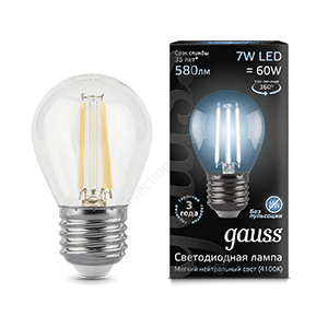 Лампа светодиодная LED 7 Вт 580 Лм 4100К белая Е27 Шар Filament Gauss (105802207)