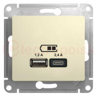 GLOSSA USB РОЗЕТКА A+С, 5В/2,4А, 2х5В/1,2 А, механизм, БЕЖЕВЫЙ GLOSSA USB РОЗЕТКА A+С, 5В/2,4А, 2х5В/1,2 А, механизм, БЕЖЕВЫЙ