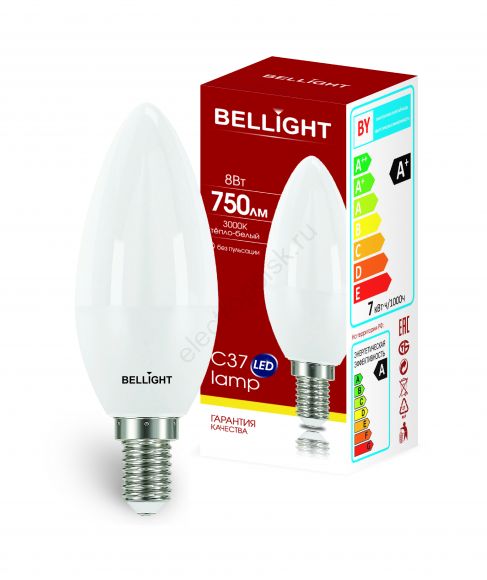 Лампа LED 8Вт 3000K 750Лм E14 IP 65 Свеча Bellight (88297891)