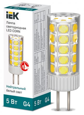 Лампа светодиодная CORN капсула 5Вт 12В 4000К керамика G4