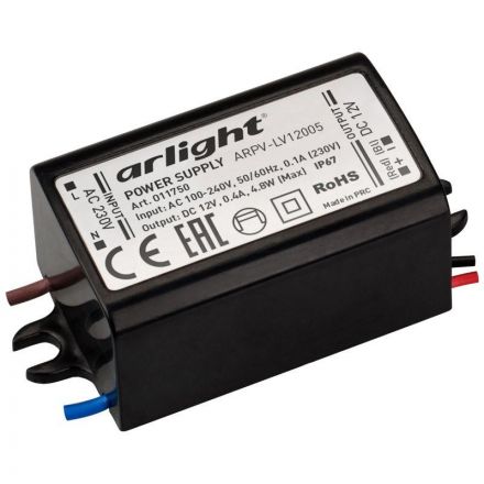 Блок питания ARPV-LV12005 (12V, 0.4A, 5W) (ARL, IP67 Пластик, 2 года)
