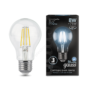 Лампа светодиодная LED 8 Вт 780 Лм 4100К белая Е27 А60 Filament Gauss (102802208)