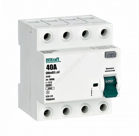 Выключатель дифференциального тока УЗО 03-6кА-4P-040А-300-A
