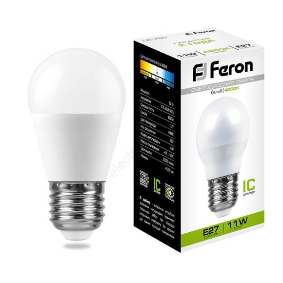 Лампа светодиодная LED 11вт Е27 белый матовый шар (25950)