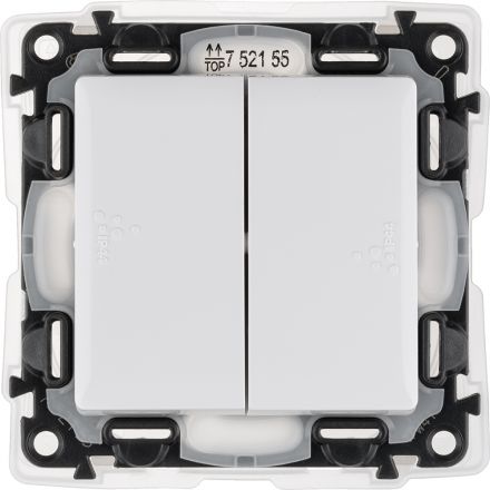 Valena LIFE IP44 Выключатель двухклавишный 10А 250В IP44 с лицевой панелью Безвинтовые зажимы Белый
