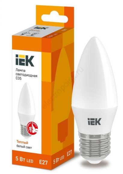 Лампа светодиодная LED 5вт E27 тепло-белый матовая свеча ECO (LLE-C35-5-230-30-E27)