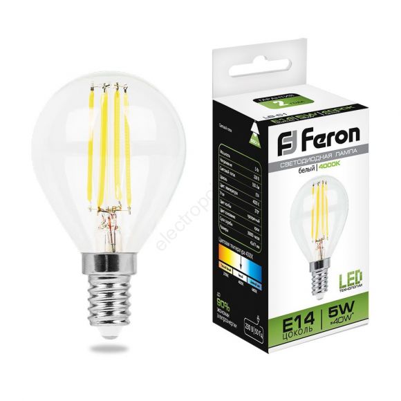 Лампа светодиодная LED 5вт Е14 белый шар FILAMENT (25579)