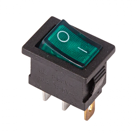Выключатель клавишный 250V 6А (3с) ON-OFF зеленый  с подсветкой  Mini  REXANT