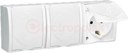 Simon15 Aqua Розетка тройная 2Р+Е Schuko со шторками с крышкой полупр. IP54 16А 250В винт.зажим S15A белый