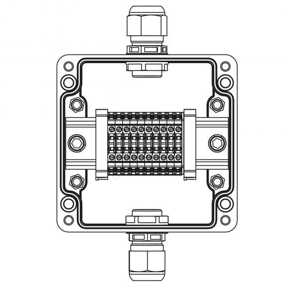 Взрывозащищенная клеммная коробка из полиэстера TBE-P-03-(10xCBC.2)-1xPABMP(A)-1xPABMP(C)1Ex e IIC Т5 Gb / Ex tb IIIC T95°C Db IP66 (1231.031.22.121Z)