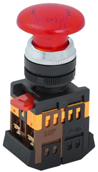 Кнопка красная AELA-22 Гриб с подсветкой неон 1з+1р 240В