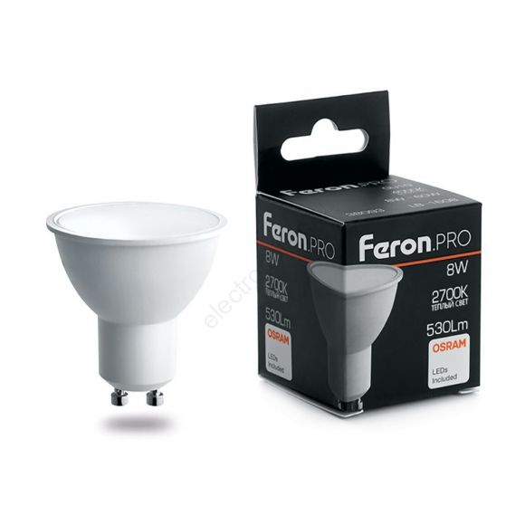 Лампа светодиодная LED 8вт 230в GU10 теплый Feron.PRO (38092)
