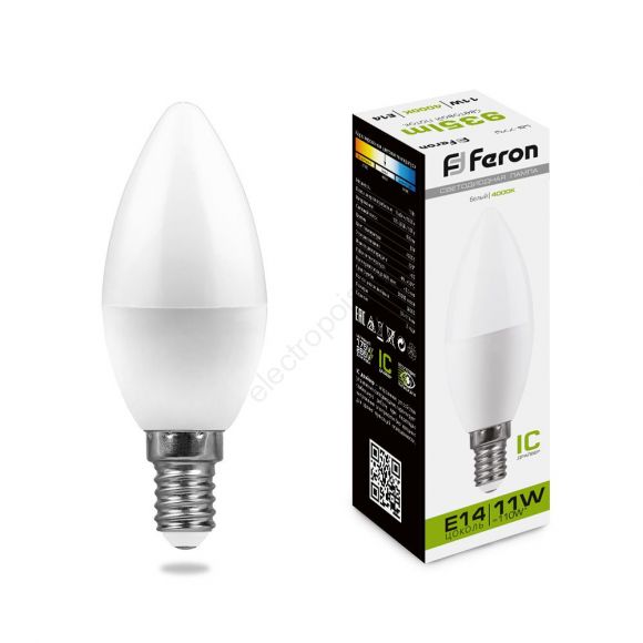 Лампа светодиодная LED 11вт E14 белый матовая свеча (25942)