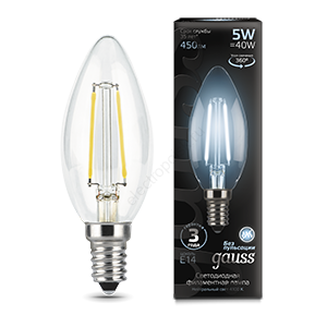 Лампа светодиодная LED 5 Вт 450 Лм 4100К белая Е14 Свеча Filament Gauss (103801205)