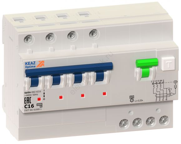 Выключатель автоматический дифференциального тока АВДТ с защитой от сверхтоков 4П 32А 100мА AC OptiDin VD63-43C32-A-УХЛ4