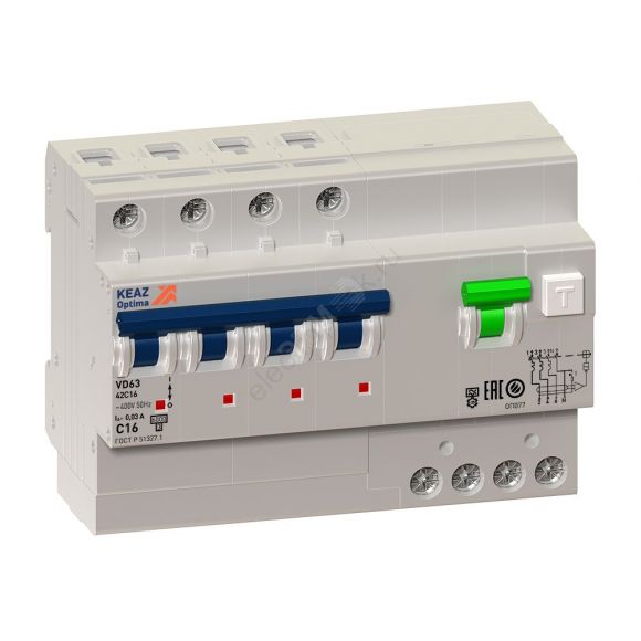 Выключатель автоматический дифференциального тока АВДТ с защитой от сверхтоков 4П 40А 300мА AC OptiDin VD63-44C40-A-УХЛ4