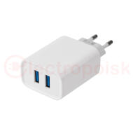 Устройство сетевое зарядное для iPhone, iPad 2 x USB, 5V, 2.4 A, белое, Устройство сетевое зарядное для iPhone, iPad 2 x USB, 5V, 2.4 A, белое,