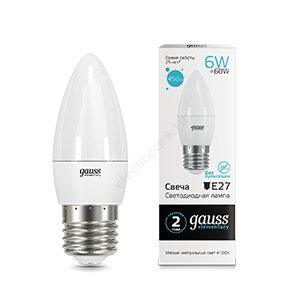 Лампа светодиодная LED 6 Вт 450 Лм 4100К белая Е27 Свеча Elementary Gauss (33226)