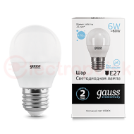 Лампа светодиодная LED 6 Вт 470 Лм 6500К холодная Е27 Шар Elementary Gauss Лампа светодиодная LED 6 Вт 470 Лм 6500К холодная Е27 Шар Elementary Gauss