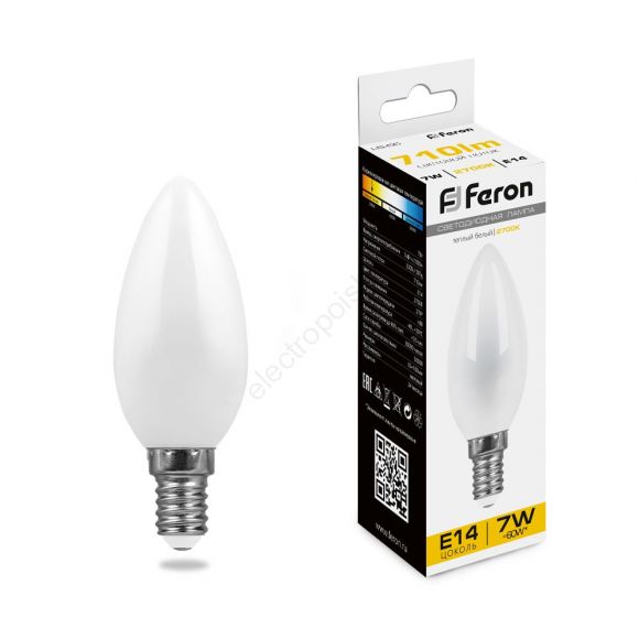 Лампа светодиодная LED 7вт Е14 теплый матовая свеча FILAMENT (25785)