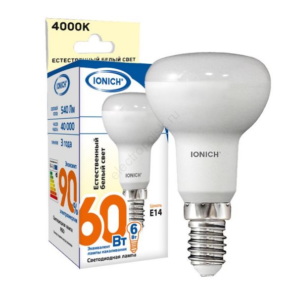 Лампа светодиодная LED 6w 4000К, E14, 540Лм IONICH (1527)