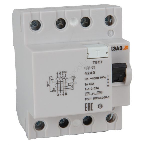 Выключатель дифференциального тока (УЗО) без защиты от сверхтоков 4П 25А 10мА ВД1-63-4125-АС-УХЛ4